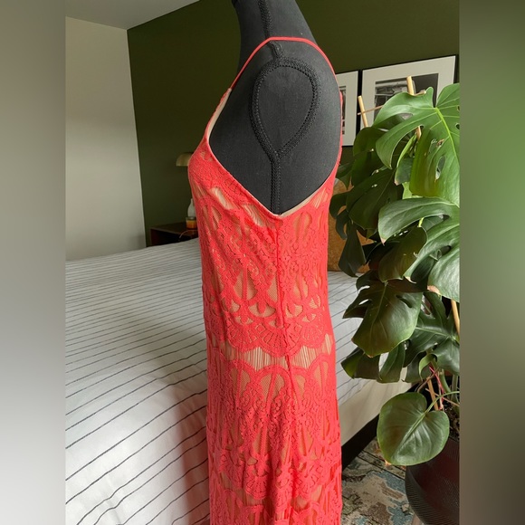 Bright Orange Lace Maxi Dress - Picture 5 of 11